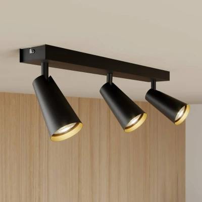 Image of Lucande Angelina ceiling light, 3 bulb, black/gold