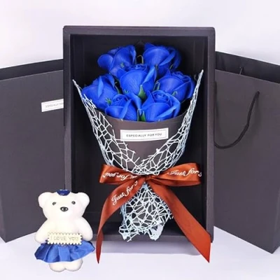 Image of 5star Be The Best Rose Bear Artificial Flower Box Bear, for Mum Wife Girlfriend Soap Forever Gifts, Romantic Gift Mother&#039;s Day Valentine&#039;s (Light Blue)