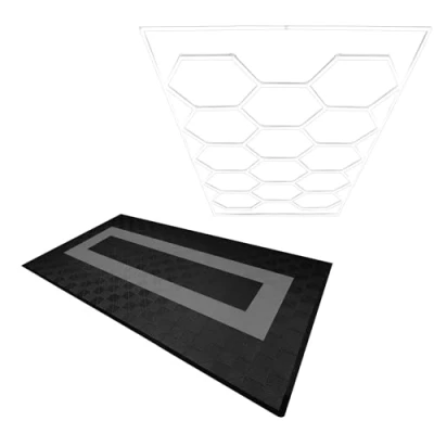 Image of MonsterShop Hexagon LED Light &amp; Vented Garage Floor Tiles with Edges 90 Black 30 Grey