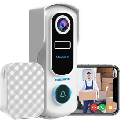 Image of Video Doorbell Camera Wireless with Chime, UCOCARE 2K WiFi Motion Detection, Night Vision, 2 way Audio, Call, Voice Changer/Message, Instant Alerts, Support TF/Cloud Storage