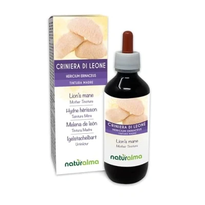 Image of Lion&#039;s Mane or Monkey Head (Hericium erinaceus) Fungus Mushroom Alcohol Free Mother Tincture Naturalma Liquid Extract Drops 200 ml Food Supplement Vegan