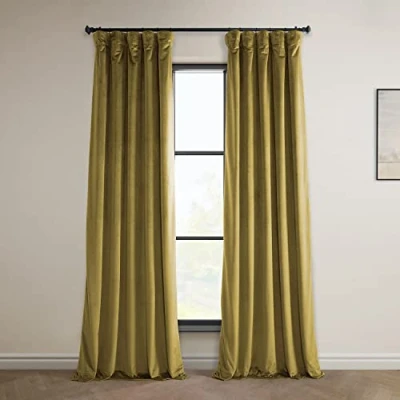 Image of HPD Half Price Drapes Heritage Plush Velvet Curtains 96 Inches Long Room Darkening for Bedroom &amp; Living 50W x 96L, (1 Panel), Peat Green