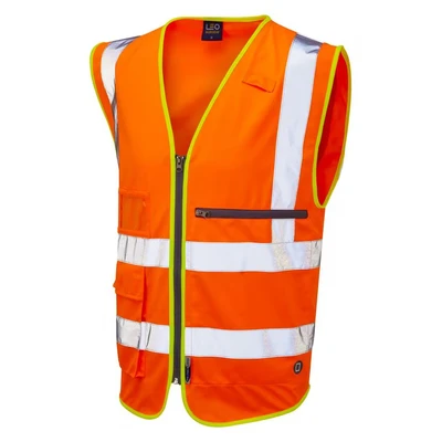 Image of Leo Workwear W24 Foreland Superior Hi Vis Waistcoat#S Orange