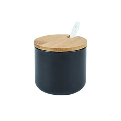 Image of OnePine 260ml/9oz Sugar Bowl, Ceramic Spice Jar Salt Container with Lid and Spoon for Home Kitchen