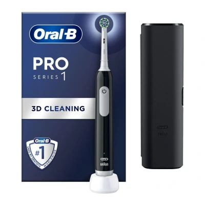 Image of Oral B Pro 1 Electric Toothbrush with 3D Cleaning, Gifts for Women/Men, Head &amp; Travel Case, Gum Pressure Control, 2 Pin UK Plug, Black