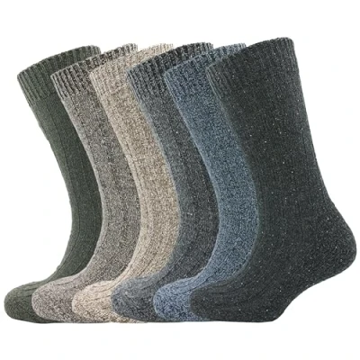 Image of Sock Stack 6 Pairs of Mens Thick &amp; Warm Wool Socks Chunky Work Boot Winter Thermal For Outdoor Hiking Walking
