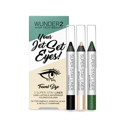 Image of WUNDERBROW JET Set EYES Makeup Eyeliner Pencil of 3 Long Lasting Waterproof Eye Liners, Black Cream Green Liners