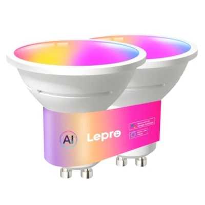 Image of Lepro BG1 AI Smart Bulb GU10, Music Sync, Voice Control WiFi Bulbs, 400LM RGBCCT Dimmable Colour Changing LED Works with Alexa &amp; Google Assistant, Lighting Design 2 Packs