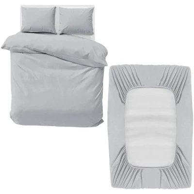 Image of MOONLIGHT20015 4 Piece Super King Bedding Set Duvet Cover, Fitted Sheet with Pillow cases Soft Brushed Microfiber Silver