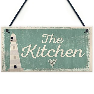 Image of RED OCEAN The Kitchen Sign Hanging Walll Plaque Seaside Nautical GIFT Shabby Chic Vintage House Home Decor