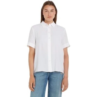 Image of Tommy Hilfiger Women Shirt Essential Fluid Short Sleeve, White (Th Optic White), 34