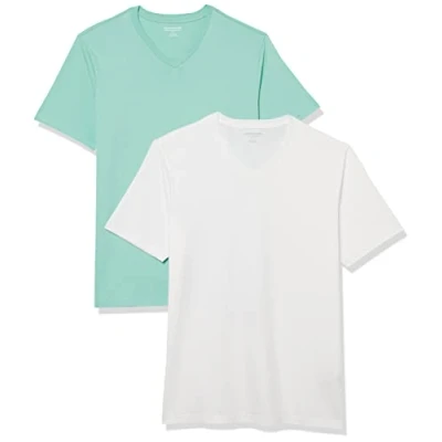 Image of Amazon Essentials Men&#039;s T Shirt Slim Fit Short Sleeved V Neck, Pack of 2, Mint Green/White, XL