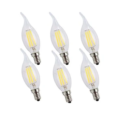 Image of ENGEYA E14 LED Flame Light Bulb 4W,40W Incandescent Bulbs Equivalent,Small Edison Screw Clear Candle Bulb,Non Dimmable/ AC220 240V/ 400 Lumens/Cool White 6500K,6 Pack
