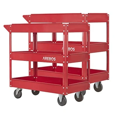 Image of Arebos workshop trolley Assembly Tool Load capacity up to 100 kg 3 compartments Set of 2