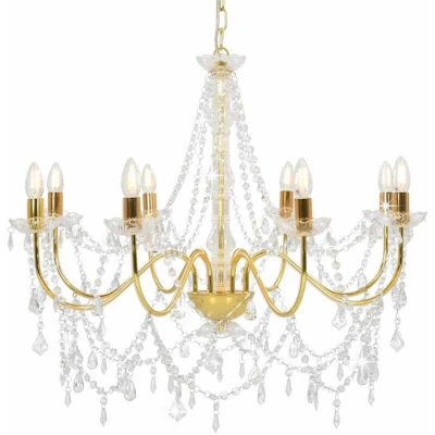 Image of vidaXL Chandelier with Beads Golden 8 x E14 Bulbs