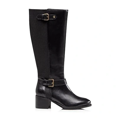 Image of Dune London Womens TILDAS Buckle Strap Detail High Leg Boots Black Leather Size UK 6