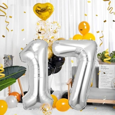 Image of Number Balloons 17,Sliver 17 for Birhtday Party Decoration,40 Inch Giant Helium Foil Women Men 17th Birthday Decor Anniversary Decorations Supplies