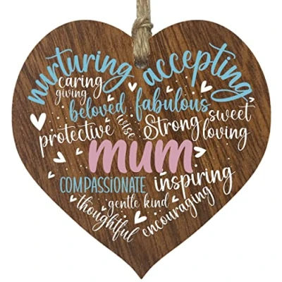 Image of Mum Birthday Gifts Wooden Heart Plaque, Dark Wood Sign, Mothers Day For Her, Worlds Best Hanging Heart, Mother, Presents on Her