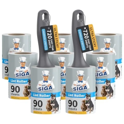 Image of MR.SIGA Lint Rollers for Pet Hair Extra Sticky, 720 Sheets, Remover Clothing, Furniture, with Easy Tear Sheets