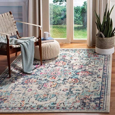 Image of Safavieh Modern Chic Rug for Living Room, Dining Bedroom Madison Collection, Short Pile, in Cream and Blue, 122 X 183 cm
