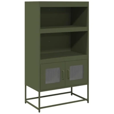 Image of vidaXL highboard olive green steel cabinet with shelves and adjustable doors modern 68x39x123 cm storage sideboard for home &amp; kitchen use