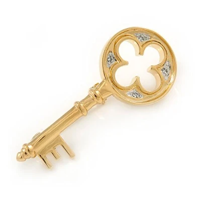 Image of Avalaya Medium Gold Plated Crystal Key Brooch 45mm L