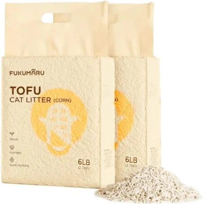Image of FUKUMARU Tofu Cat Litter Natural Unscented, Dust Free Litter, Flushable Direct to Toilet, Quick Clumping, Lightweight, Low Tracking Pellets, Effective Odor Control, 5.4Kg
