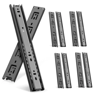 Image of AOLISHENG 5 Pair Drawer Runners Slides 550mm 45kg Load Capacity Heavy Duty Draw Sliders Full Extension Ball Bearing Kitchen Cabinet Black Replacement Rails Side Mount