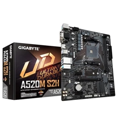 Image of Gigabyte A520M S2H Motherboard Supports AMD Ryzen 5000 Series AM4 CPUs, 4+3 Phases Pure Digital VRM, up to 5100MHz DDR4 (OC), PCIe 3.0 x4 M.2, GbE LAN, USB 3.2 Gen 1