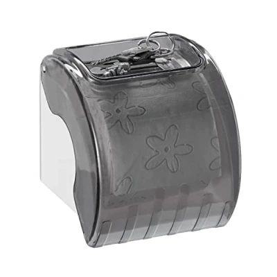 Image of Relaxdays Toilet Paper Holder with Shelf &amp; Cover, Plastic, HxWxD: 15 x 13.5 cm, Grey/White