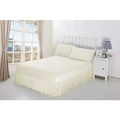 Image of Luxury Percale Frilled Valance Fitted Sheets 14 Colours in Single, Double, King, Super King (King, Cream)