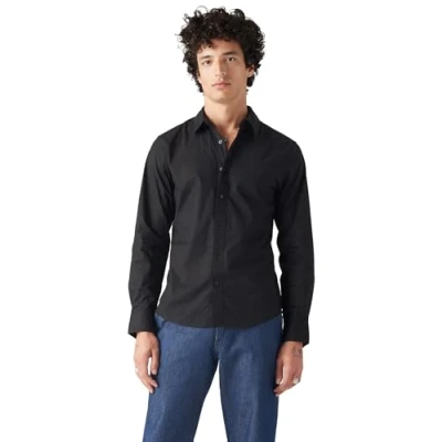 Image of Levi&#039;s Men&#039;s Long Sleeve Battery Housemark Slim Button Down Shirt, Jet Black, XS