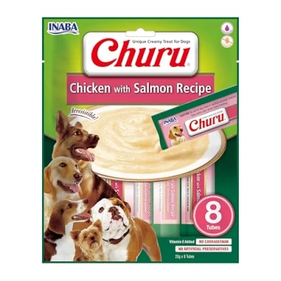 Image of Churu Sticks by INABA Dog Treat Chicken &amp; Salmon Flavour (8 x 20g) / Soft Creamy Treat, Delicious Healthy Snack, Food Topper, Pill Assist, Training Natural