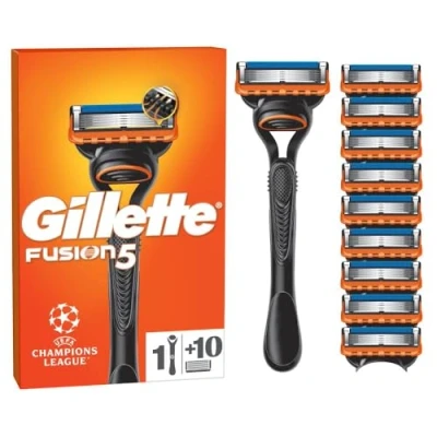 Image of Gillette Fusion5 Men&#039;s Razor + 10 Blade Refills with Precision Trimmer, 5 Anti Friction Blades