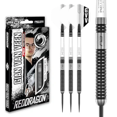 Image of RED DRAGON Gian Van Veen Axis SE 23 Gram Premium Tungsten Steeltip Darts Set with Flights and Stems
