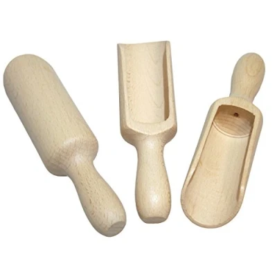 Image of efo Large Wooden Scoop Set of 3 Rustic Bathsalt Multipurpose Spoon Wood Salt and Spice Scoops Stylish Candy Washing Powder Size 17cm (6.7&quot;) (C5)