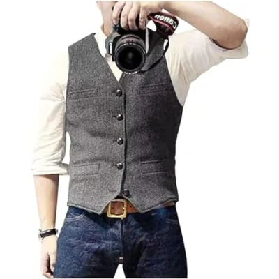 Image of Solovedress Mens Vintage Waistcoat Tweed Wool Regular Fit Suit Vest for Wedding Groomsmen(Silver Grey,XL)