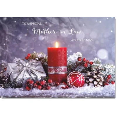 Image of doodlecards Mother in Law Christmas Card Festive Red Candle Medium Size for with Plain Envelope