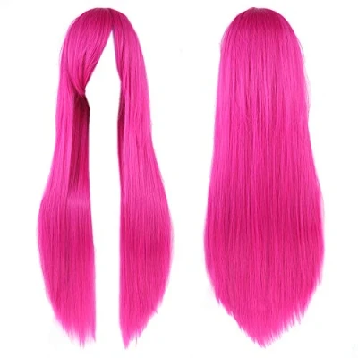 Image of Fouriding 32&quot; Rose Red Women&#039;s Long Straight Full Wigs Costume Synthetic Hair Hairpieces with Oblique Bangs for Halloween Anime Cosplay Party Girl Women +Wig Cap