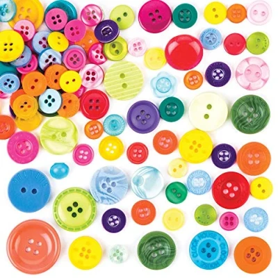 Image of Baker Ross AV639 Assorted Multicoloured Buttons, Embellishments for Kids Arts and Crafts Activities, (Pack of 600g)