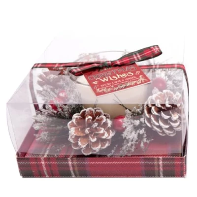 Image of Carousel Home and Gifts Christmas Wreath Scented Fragranced Candle Pot Ornament Xmas Table Centrepiece Decoration White Wax Spiced Clove &amp; Ginger