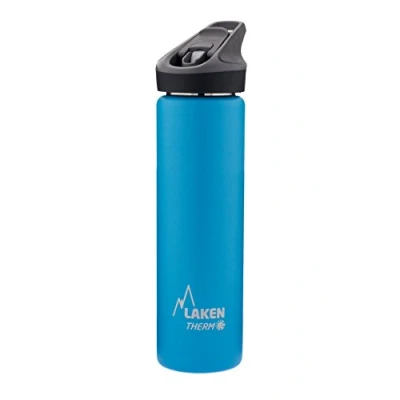 Image of Laken Thermo Kids Vacuum Insulated Stainless Steel Leak Free Sports Water Bottle with Jannu Straw Cap, 25 Oz, Light Blue