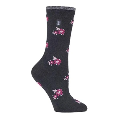 Image of HEAT HOLDERS Ultra Lite Ladies Thin Lightweight 1.0 TOG Winter Warm Casual Thermal Dress Socks (4 8 uk, Bellis Charcoal Floral)