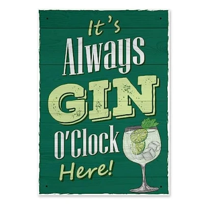 Image of Red Ocean Always Gin O Clock Here Sign For Home Bar Gift Plaque Her Women Friendship Decor