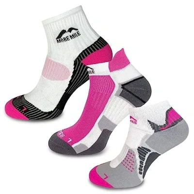 Image of More Mile 3 Pack Womens Running Socks Pink Cushioned Mixed Styles London