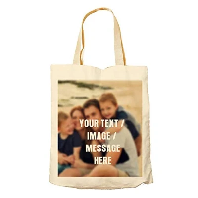 Image of Personalised with your own Text/Image/Any Name themed Tote Bag Natural Cotton Shopping Bag. (Natural)