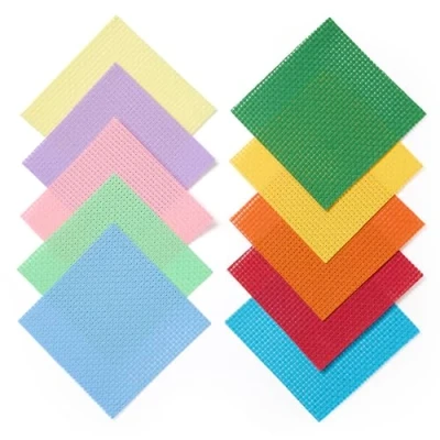Image of Springboard Cross Stitch Fabric Squares 10 Pack of Binca Mesh for Sewing 100% Cotton, 6 Count Embroidery Sheets Kids Accessories 15 x cm Assorted Colours