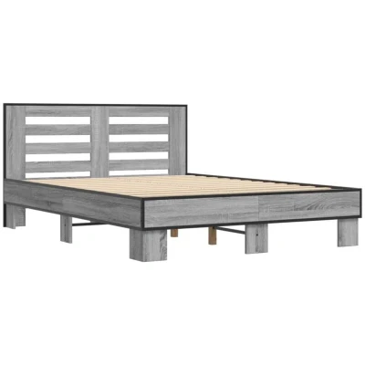 Image of vidaXL Small Double Bed Frame Engineered Wood/Metal, Grey Sonoma, Plywood Slats, 120x190 cm, Chic Contemporary Bedroom Furniture