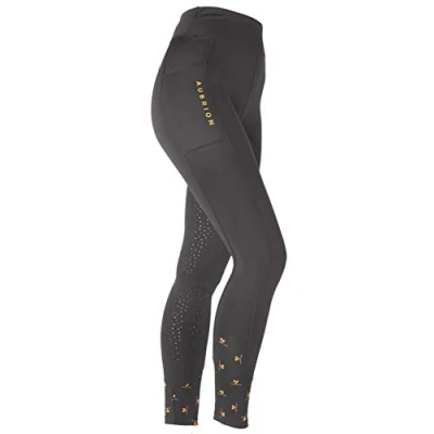 Image of Shires Aubrion Ladies Porter Winter Horse Riding Tights in Jet Black EXTRA SMALL,