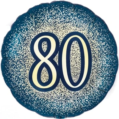 Image of 18&quot; Metallic Glitter Happy 80th Birthday Navy Gold Foil Balloon